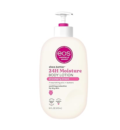 eos Shea Better Body Lotion- Strawberry Dream, 24-Hour Moisture Skin Care, Lightweight & Non-Greasy, Made with Natural Shea, Vegan, 16 fl oz