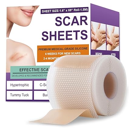 Silicone Scar Sheets,Silicone Scar Tape,Scar Tape For Surgical Scars,Silicone Scar Removal Strips For Surgical,C-Section,Tummy Tuck,Keloid Scars(1.6"X 59" Roll-1.5M) Keloid Bump Removal