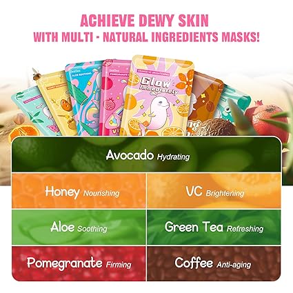 Facial Masks for Women Skin Care, Sheet Masks Beauty with Natural Ingredients, Birthday Party Spa Gift for Kids Teens Girls,