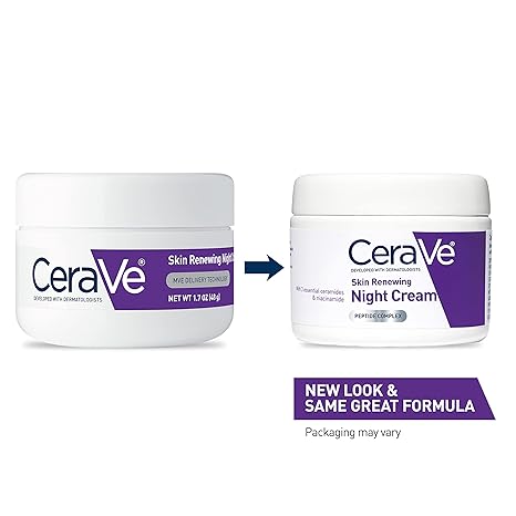 CeraVe Skin Renewing Night Cream | Niacinamide, Peptide Complex, and Hyaluronic Acid Moisturizer for Face | 1.7 Ounce, Packaging may Vary