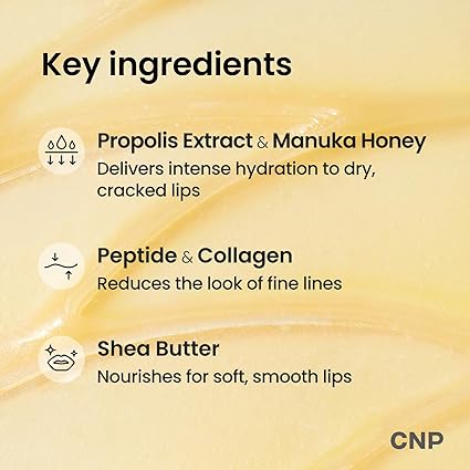 CNP Honey Lip Butter (0.5 fl.oz / 15ml) - Propolis Lipcerin™, Hydrating Overnight Manuka Lip Balm & Mask, 12hrs Long-lasting Moisture, Gentle Exfoliation, Korean Skin Care (Honey)