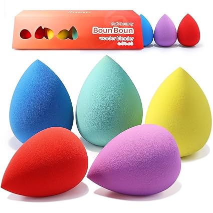 BEAKEY Makeup Sponge 5 Pcs Set, Latex-Free Boun Boun Beauty Sponge for Blending, Makeup Sponges for Foundation Liquid Cream and Powder. Blender for Enhanced Make Up Application, Halloween Makeup Tools