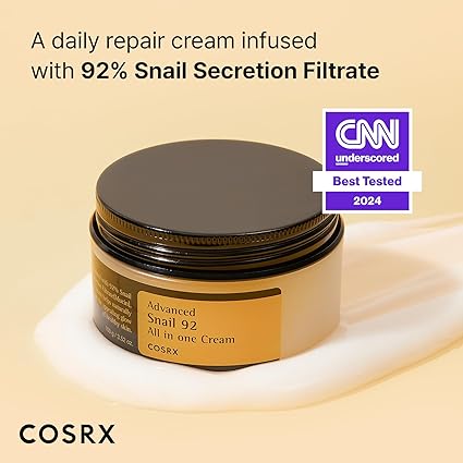 COSRX Snail Mucin 92% Repair Cream, Daily Face Gel Moisturizer for Dry Skin, Acne-prone, Sensitive Skin, Not Tested on Animals, No Parabens, Korean Skin Care (3.52 Fl Oz (Pack of 1))