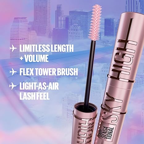 Maybelline Lash Sensational Sky High Washable Mascara Makeup, Volumizing, Lengthening, Defining, Curling, Multiplying, Buildable Formula, Blackest Black, 1 Count