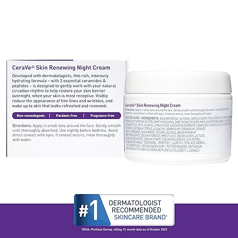 CeraVe Skin Renewing Night Cream | Niacinamide, Peptide Complex, and Hyaluronic Acid Moisturizer for Face | 1.7 Ounce, Packaging may Vary