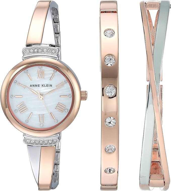 Anne Klein Women's Premium Crystal Accented Bangle Watch Set, AK/2245